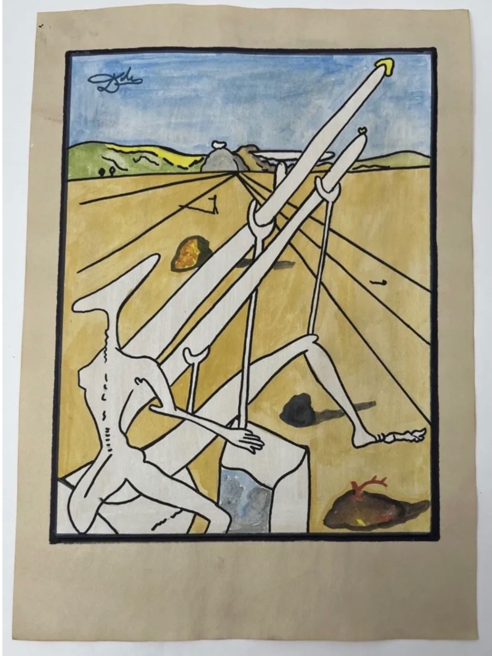 Salvador Dali mixed media painting signed and stamped